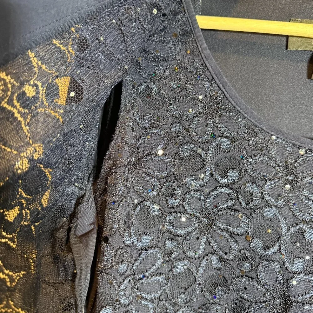 R&M Richards Lace & Sequin Jacket Tank Set Women's 10 Blue Formal Dressy Sparkly
